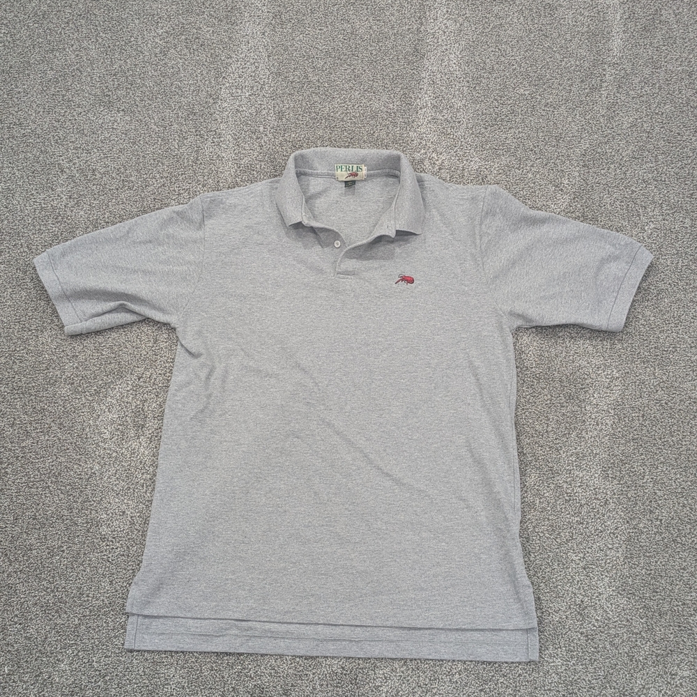Perlis Cotton Gray Polo Shirt Size Large Made In USA Lobster Logo